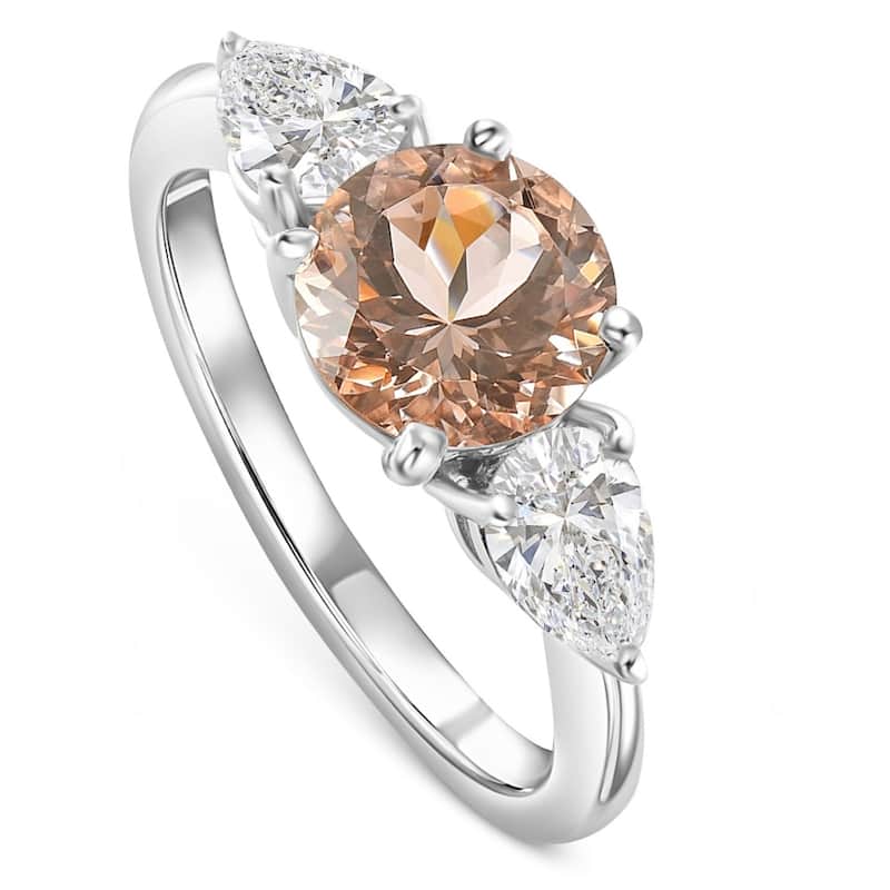 Bliss Diamond 2.75Ct Morganite & Pear Shape 3-Stone Diamond Engagement Ring Gold Lab Grown - 6.5 - Rose