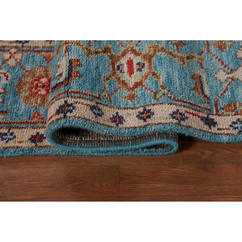 All-Over Blue Oushak Oriental Area Rug Handmade Floral Wool Carpet - 9'1"x 11'11"