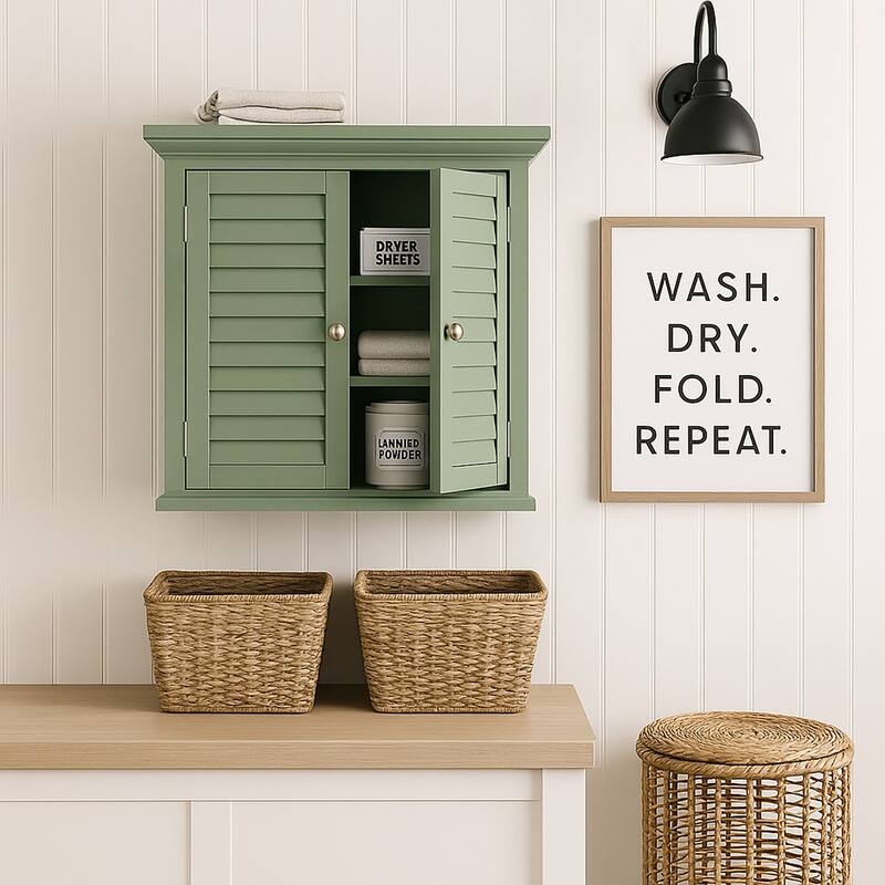 Teamson Home Glancy 24 in Removable Bathroom Wall Cabinet with Shutter Doors, Adjustable Shelf for Small Spaces