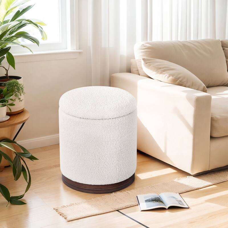 Adeco Velvet Round Storage Stool Gold Plating Base Storage Ottoman