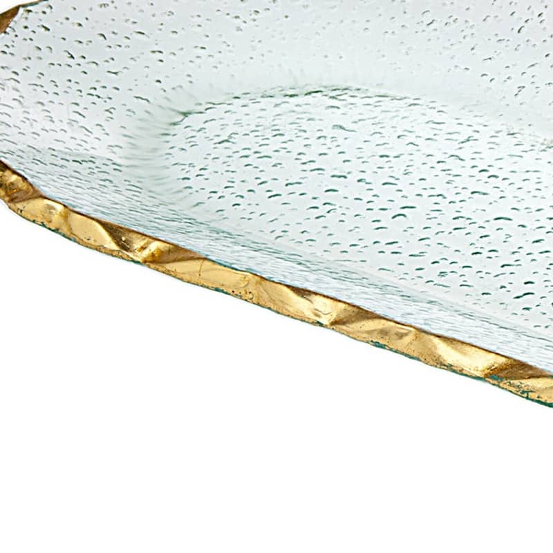 HomeRoots 18" Clear and Gold Oval Crystal Serving Tray