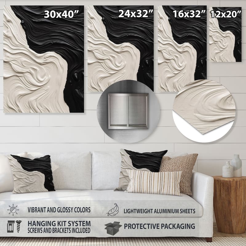 Designart "Black White Marbled Dreamscape II" Modern Geometric Printed Metal Wall Art