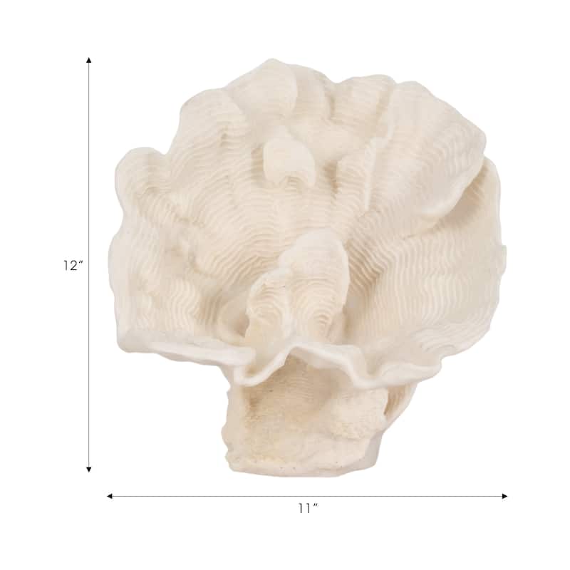 Resin Coastal Coral-Inspired Sculpture Textured Detail - 12" Ivory - 11" x 11" x 12"