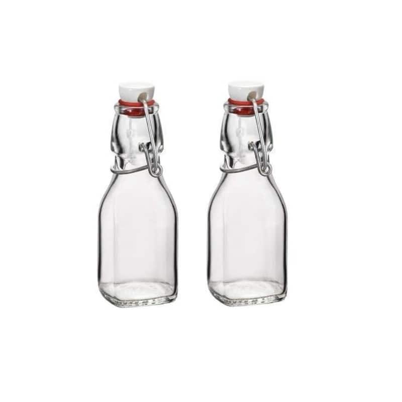 Bormioli Rocco Square 4.25 Oz Swing Top Glass Bottles Set - Set of 2
