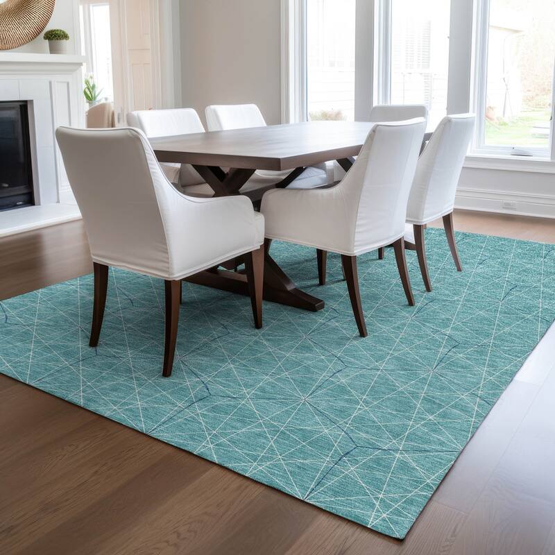 Machine Washable Indoor/ Outdoor Mosaic Geo Chantille Rug