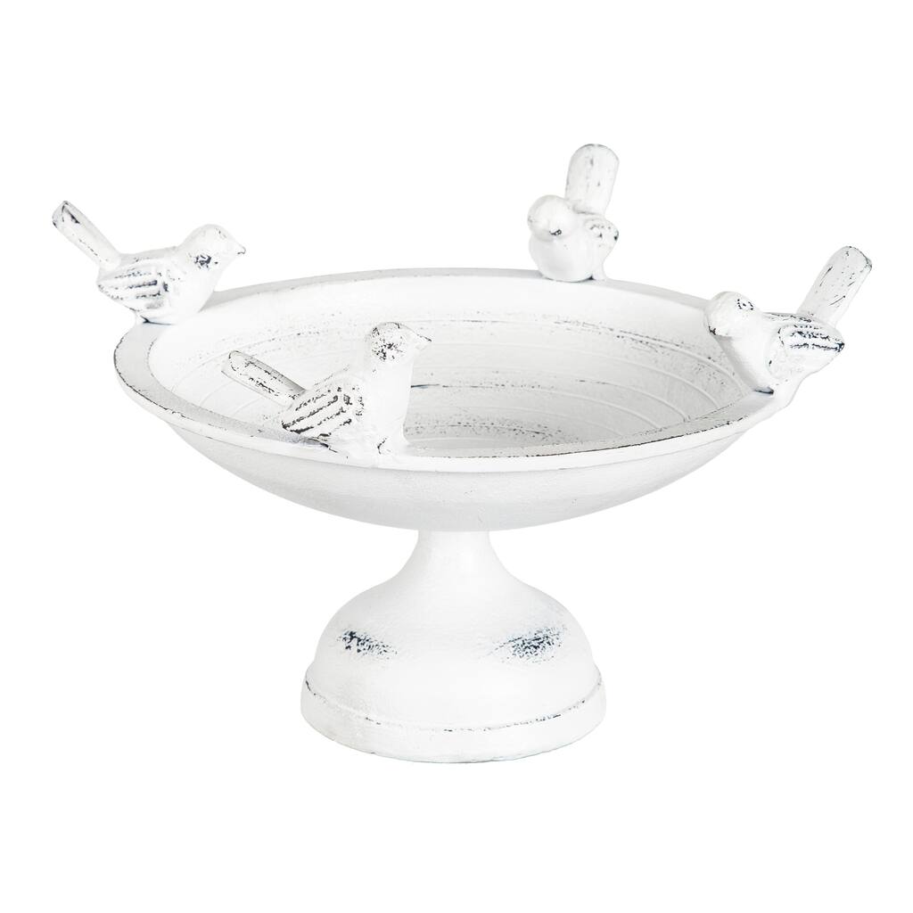 12 in. Perched Birds Metal Tabletop Bird Bath