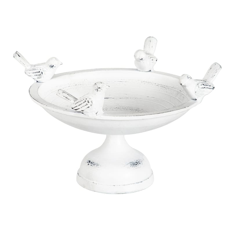 12 in. Perched Birds Metal Tabletop Bird Bath