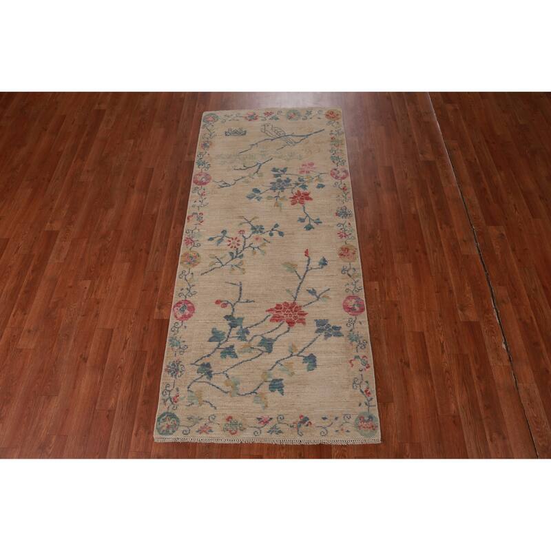 Hand Knotted Oriental 100% Wool Carpet Traditional All-Over Beige & Ivories Art Deco Area Rug - 6' 5'' X 2' 10''