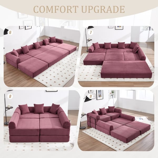 dimension image slide 2 of 5, HOMEFUN Corduroy Upholstered Convertible Folding Sofa Bed with Fixed Frame and Pillow Back Handrail