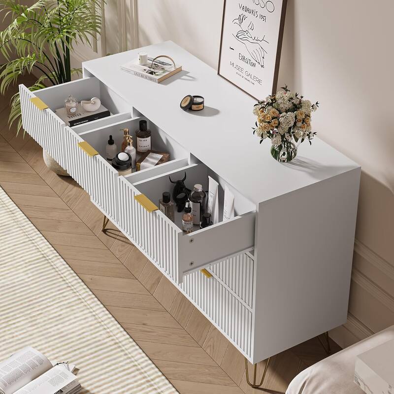 FURNIWAY Fluted Drawer Dresser for Bedroom