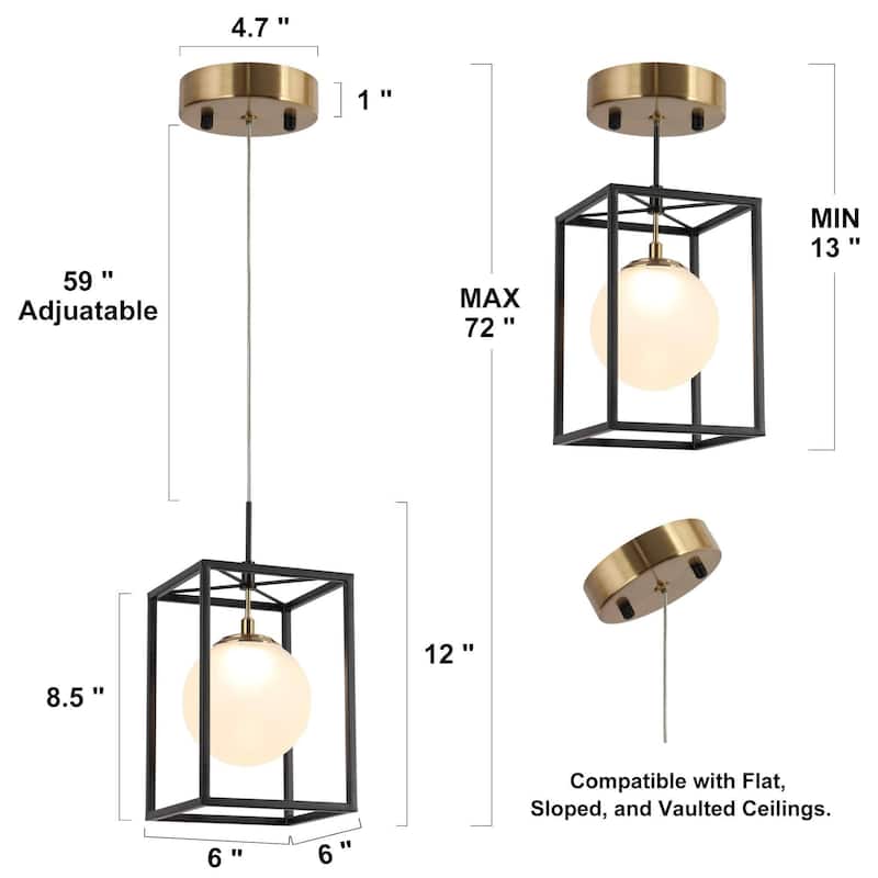 1-Light Modern Globe Glass LED Pendant Lights Kitchen Island Lights for Dining Room