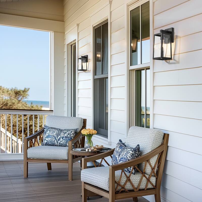 Modern Farmhouse Black 1-Light Outdoor Wall Sconces Patio Lantern - W5.9" x H13.4"