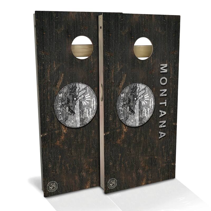 Montana Flag Rustic Outdoor Cornhole Board Set - Backyard 2x4 - Include Hole Lights