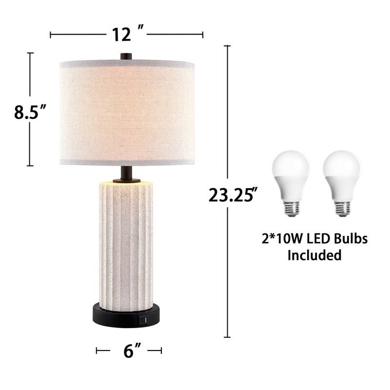 KAWOTI 23inch Ceramics Table Lamp Set with Bulbs, USB Ports (set of 2) - W12" * H23.25"