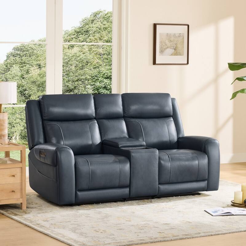 Spruce & Spring Leo Power Wall Hugger Reclining Sofa with Multi-Function Console - 2 Pieces+ Console - Navy