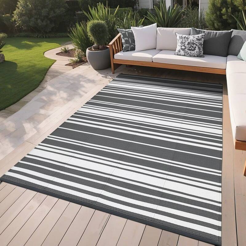 Outdoor Rug Waterproof Mat Outside Rugs for Patio Camping Balcony Modern Strip Plastic Straw Rug