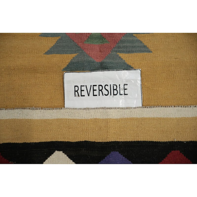 Hand Woven Oriental 100% Wool Carpet Southwestern Tribal Yellow & Gold Kilim Area Rug - 9' 10'' X 8' 2''