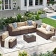 preview thumbnail 119 of 179, AOXUN Fire Pit Conversation Set Rattan Sofa Set Outdoor Furniture With Cushions Brown-Beige - 7-Piece