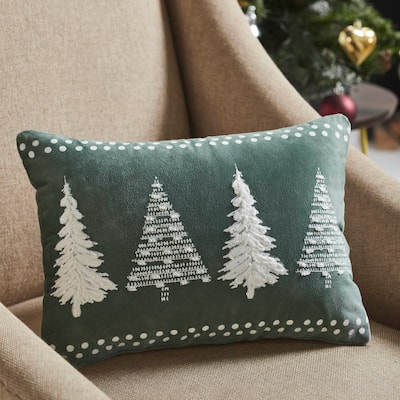 4 Christmas Trees Green Velvet Pillow 14x10