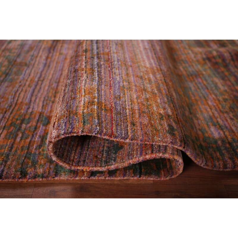 Contemporary Striped Abstract Foyer Rug Hand-Knotted Wool Carpet - 4'0"x 5'9"