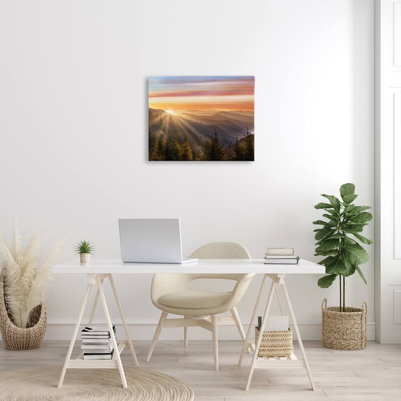 Stupell Sunrise Through Mountain Forest Skyline Warm Sky Canvas Wall Art - Orange