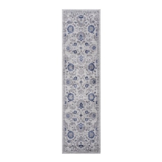 LOOM & LUXE Collection 2X8 Blue/Silver/Oriental Non-Shedding Area Rug - 96" D x 26" W x 0.35" H