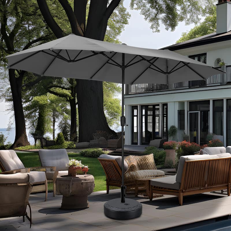 Autlaycil 13 ft Patio Umbrella with Crank Outdoor Umbrella with Base - Grey