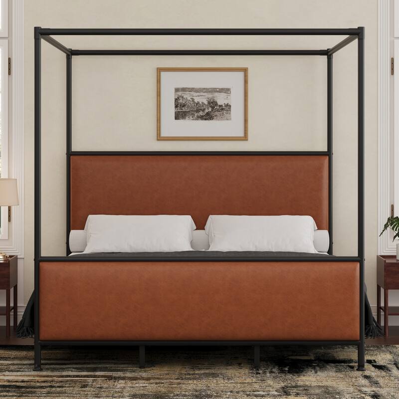 Christopher Knight Home - Alice Modern PU Upholstered King Canopy Bed Frame with Iron Legs