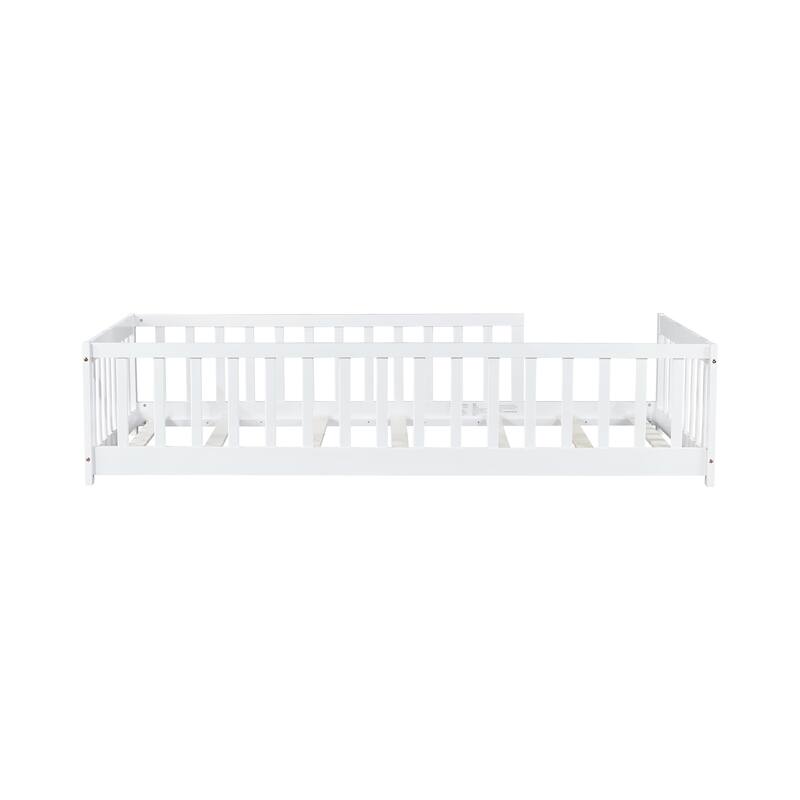 Twin Floor Platform Bed with Fence without Door