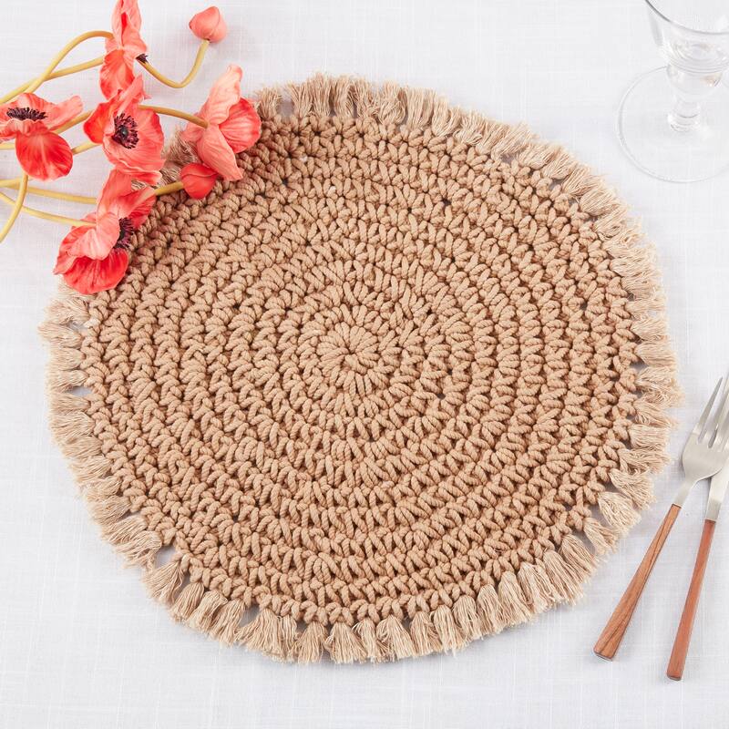 Cotton Macrame Round Placemats (Set of 4) Bed Bath & Beyond 37120689