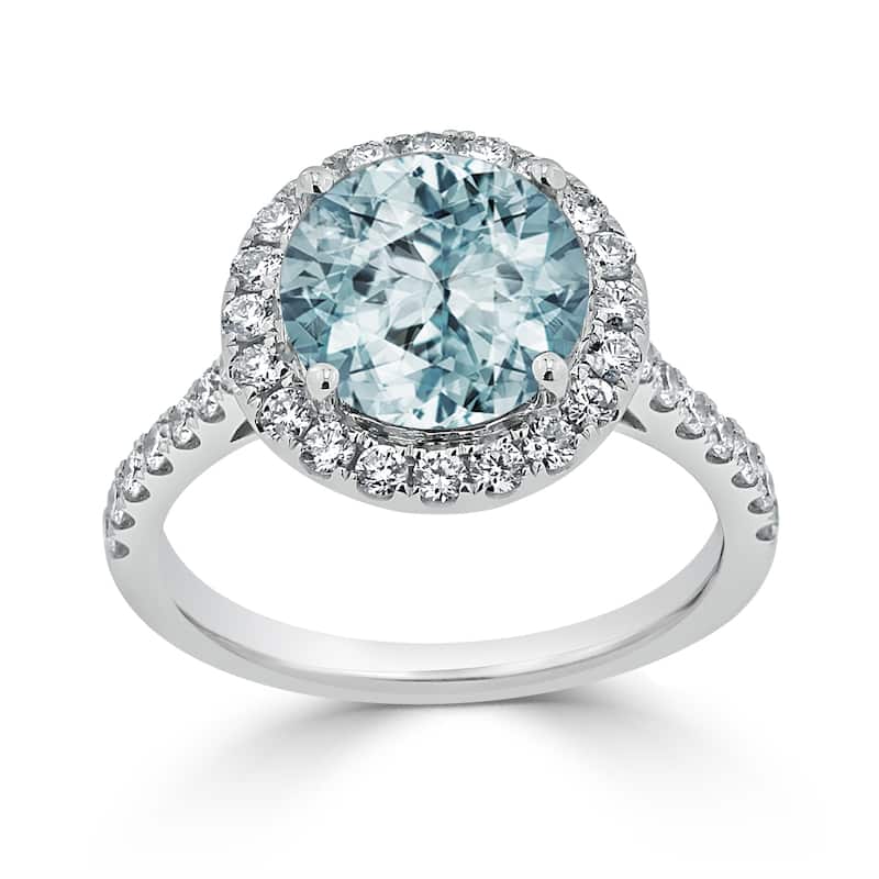 Auriya 2ct Fancy Round Aquamarine and Halo Diamond Engagement Ring 5/8ctw 14k Gold