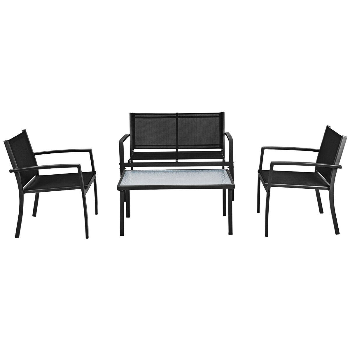 Costway 4 Pcs Patio Furniture Set Sofa Coffee Table Steel Patio Furniture Set Sofa Coffee Table