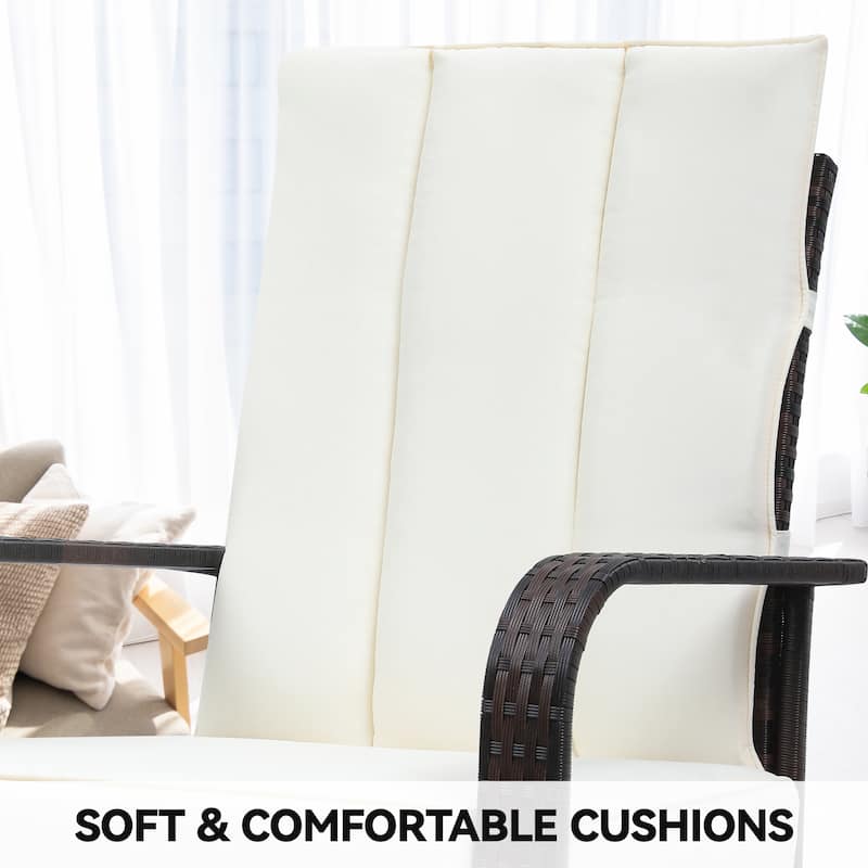 Outdoor Wicker Rocking Chair with Soft Cushions,Adjustment Back, Footrest