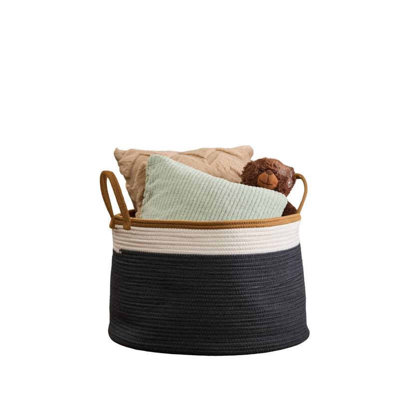 Cotton Round White Brown Laundry and Storage Basket - Brown+Gray,White