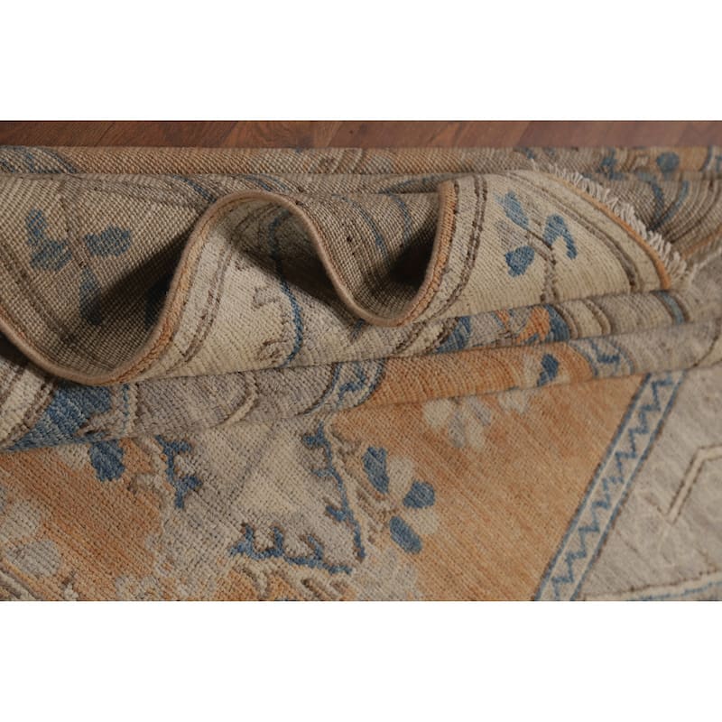 Vegetable Dye Orange Oushak Turkish Area Rug Hand-Knotted Wool Carpet - 5'7"x 7'11"