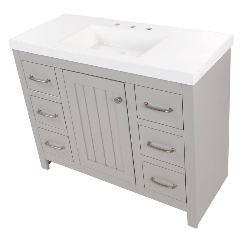 Chamiree 42.5" Bathroom Vanity With Cabinet, 6 Drawers, and White Sink Top