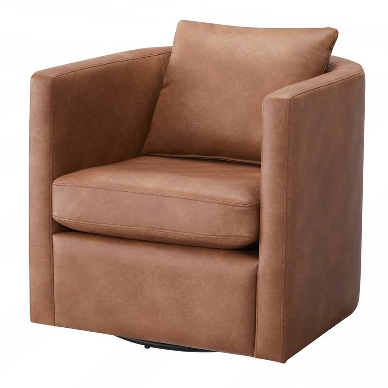 Faux Leather Swivel Barrel Chair