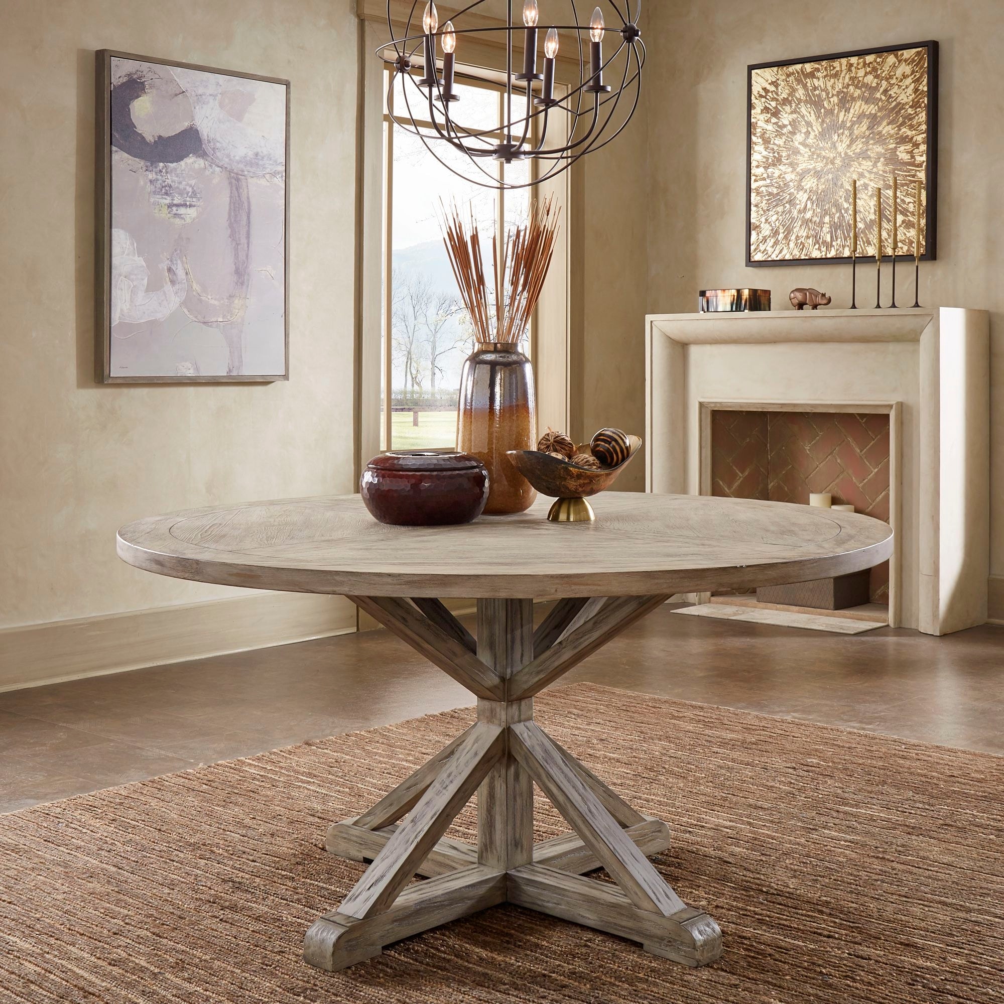 Shop Benchwright Antique Grey Oak Round Dining Table By Inspire Q