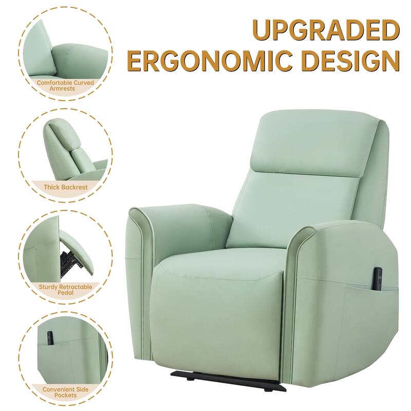 Oversized Faux Leather Massage Power Recliner with Two Pockets