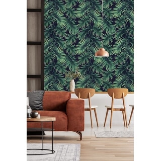 Retro Palm Leaves on Dark Peel and Stick Wallpaper - Bed Bath & Beyond ...