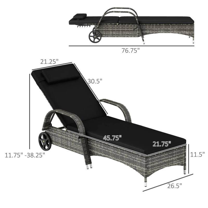 2PC Recliner, Maintenance-Free PE Rattan with Cushion, Pillow