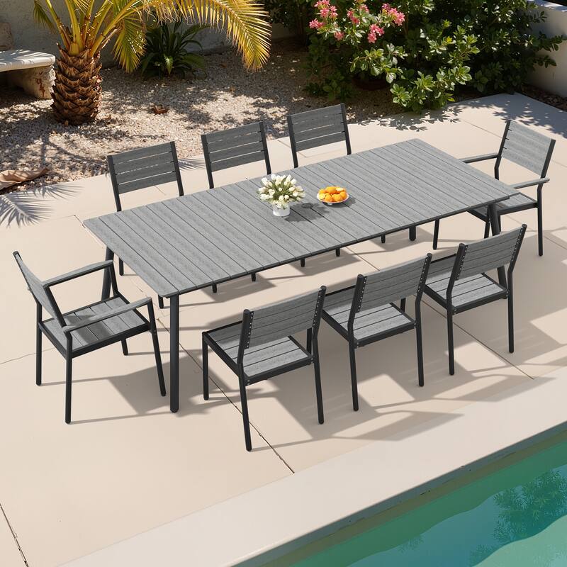 Outdoor Patio Dining Set 7/9 Piece Furniture Set Aluminum Dining Table and Stackable Chairs