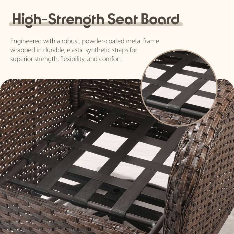 Luna 7-Piece Wicker Patio Conversation Set with Swivel Gliders and 6-Inch Thick Olefin Cushions