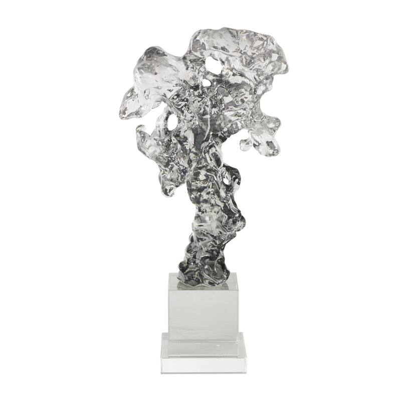 Glass Abstract Handmade Freeform Decorative Sculpture with Clear Square Base - Clear - Roche River Decor