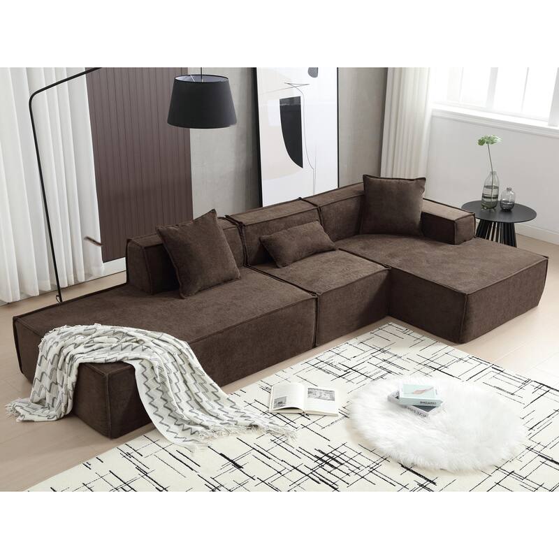 129.5" Minimalist L-Shaped 4-Seater Sofa Set with Chaise