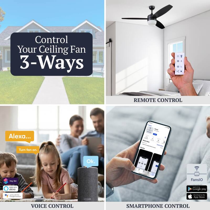 52" Prominence Home Enoki IO Indoor Modern SMART Ceiling Fan, Matte Black