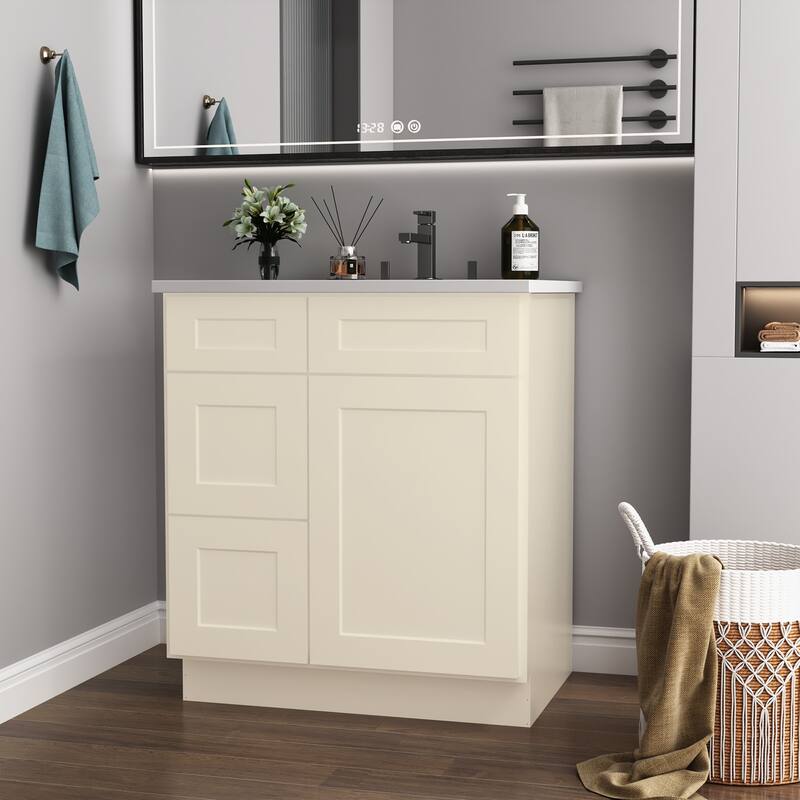30-inch Bathroom Cabinet with Soft-Close Doors, Versatile Storage, and Waterproof MDF - 30 in ,Antique White ,Plywood ,left door - Antique White
