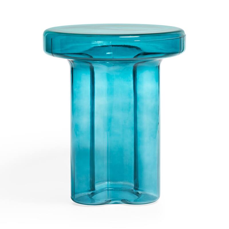 Modern Artistic Flower Glass Round Coffee Table Side Table