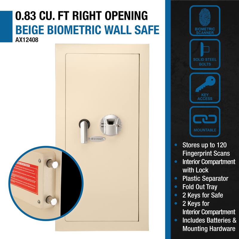 0.82 cubic ft beige biometric wall safe