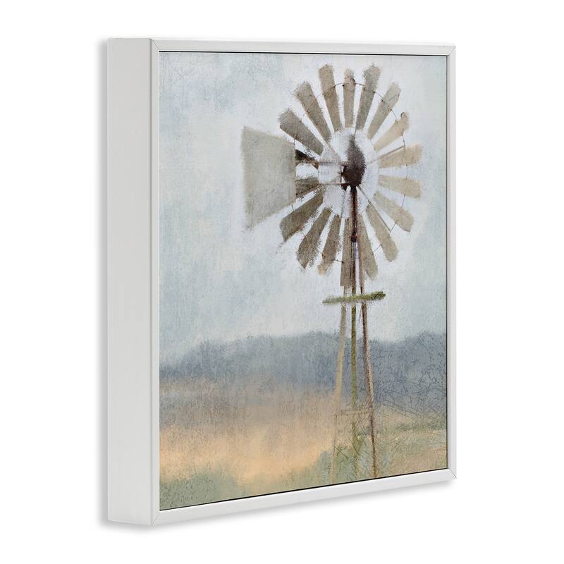 Stupell Neutral Blue Windmill Breeze Farmyard Painting, Framed Giclee, 12 x 1.5 x 12, Made in USA - Multi-color